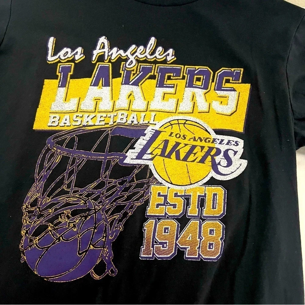Los Angeles Lakers Basketball Unisex Graphic T-Shirt Black Purple Yellow (14-16)
